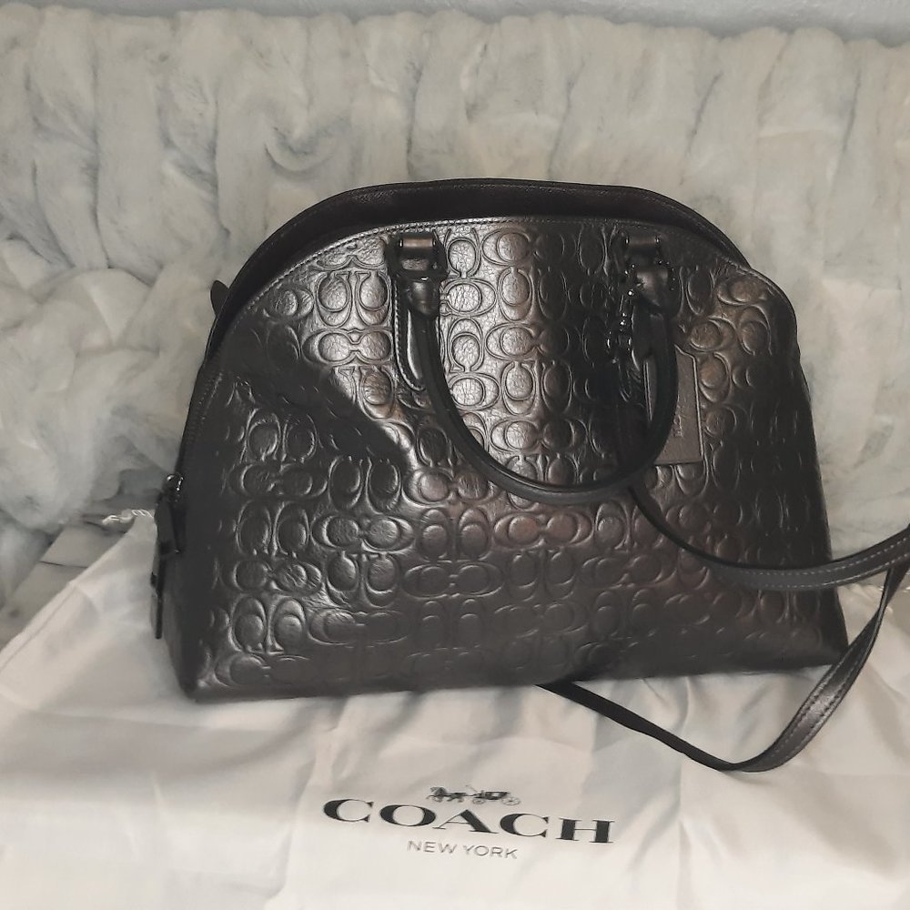Coach Dark Brown Embossed Satchel